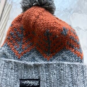 Brixton Orange and Gray Knit Beanie with Pom-Pom